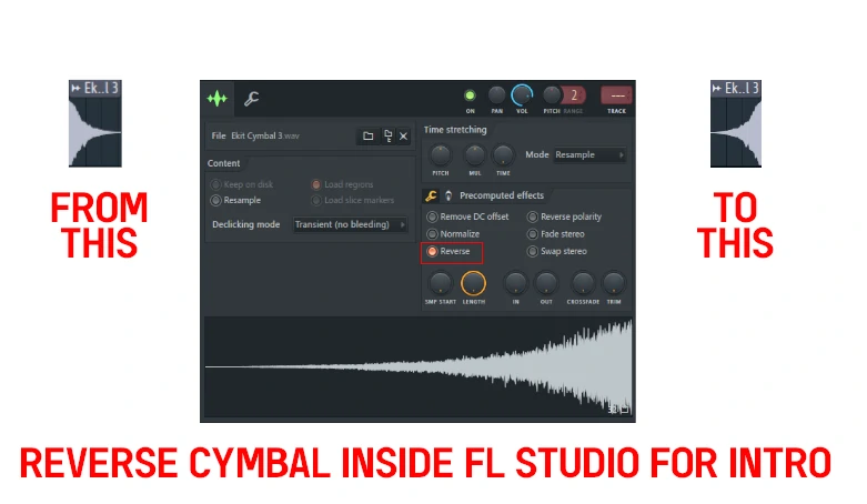 Reverse cymbal sound for transition