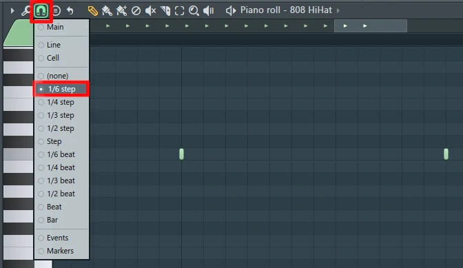 Piano Roll Grid Setup 1-6 Step For Hi-Hats Piano Roll Grid Setup 1-6 Step For Hi-Hats