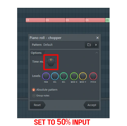 Set the hi-hat chop to 50 Percent